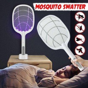 Raquete Mata Mosquito eléctrica 2 em 1 portátil,  luz ultravioleta, USB recarregável