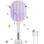 Raquete Mata Mosquito eléctrica 2 em 1 portátil,  luz ultravioleta, USB recarregável