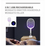 Raquete Mata Mosquito eléctrica 2 em 1 portátil,  luz ultravioleta, USB recarregável
